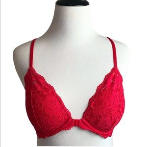 Victoria's Secret PINK Red Floral Lace Date Racerback Bra / 34C / Push-Up